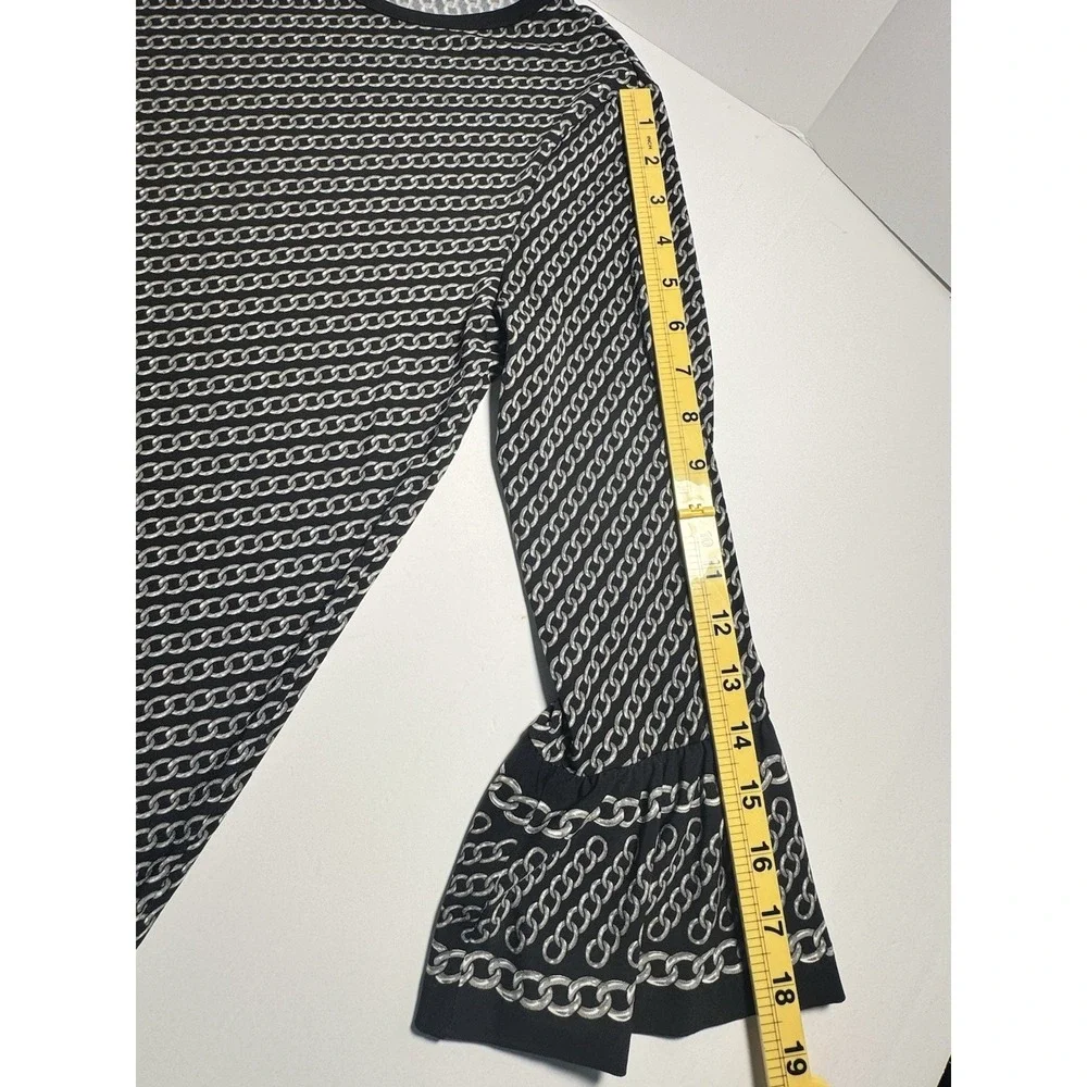 Michael Kors Women Black White‎ Chain Link Print Bell Sleeve Top Size S Blouse